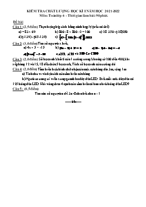 Đề kiểm tra chất lượng học kì I môn Toán học Lớp 6 - Năm học 2021-2022